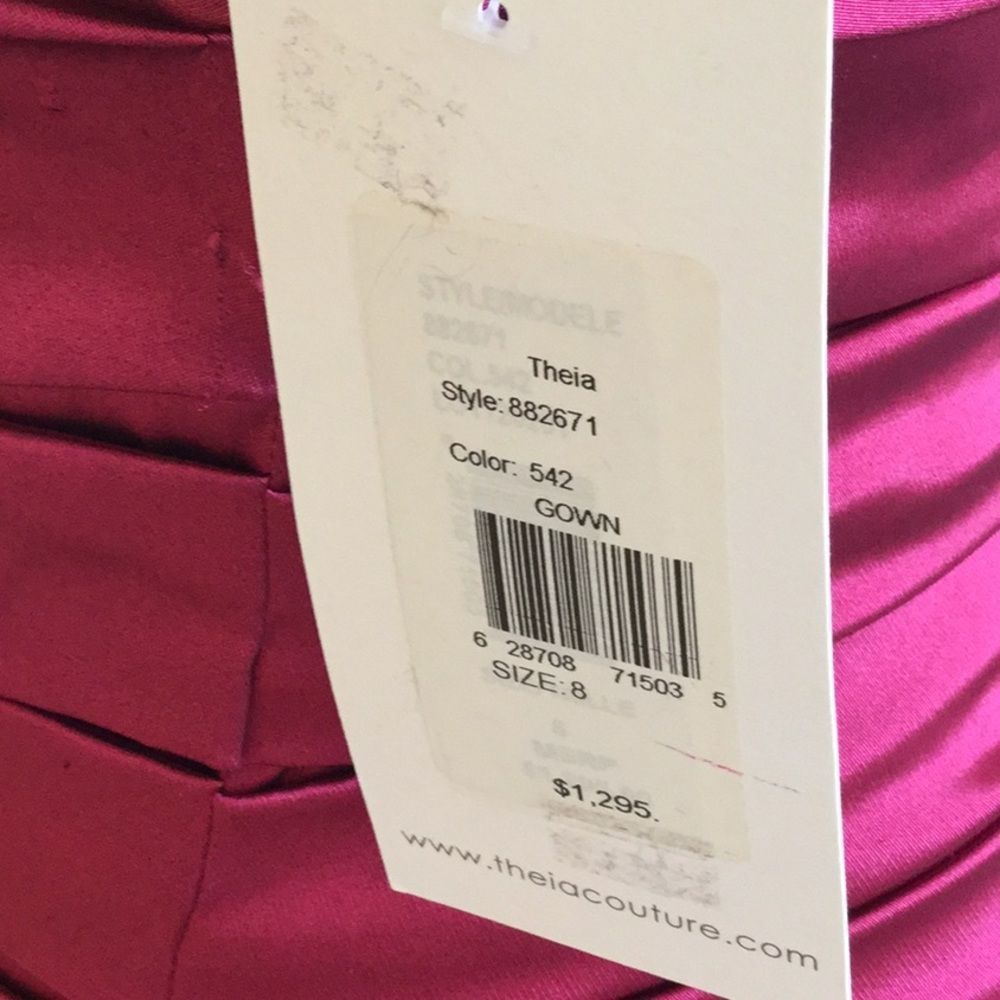 Theia Ruched Stretch Taffeta Gown - Picture 5 of 8